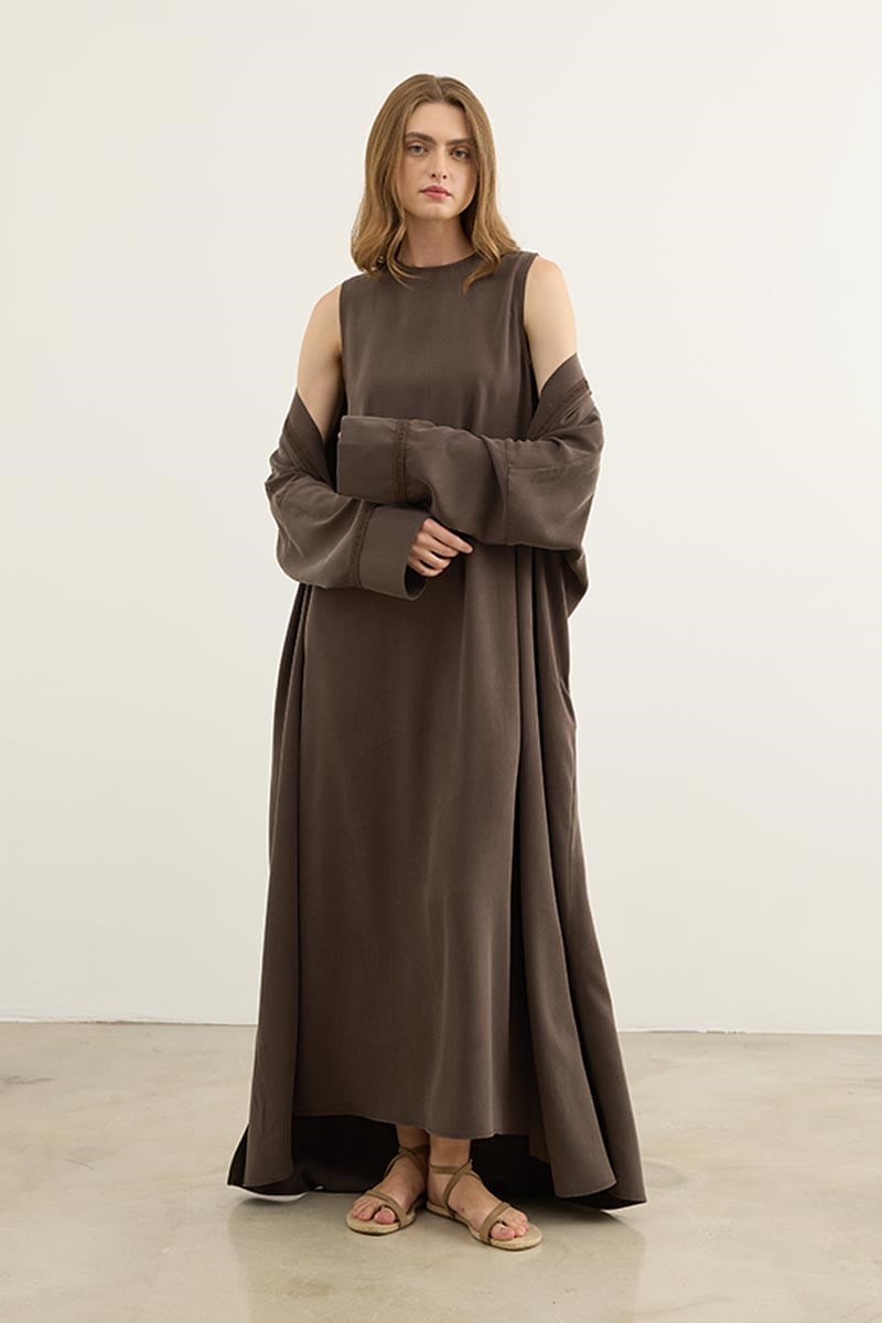 %100 Liyosel Abaya Takım Acı kahve