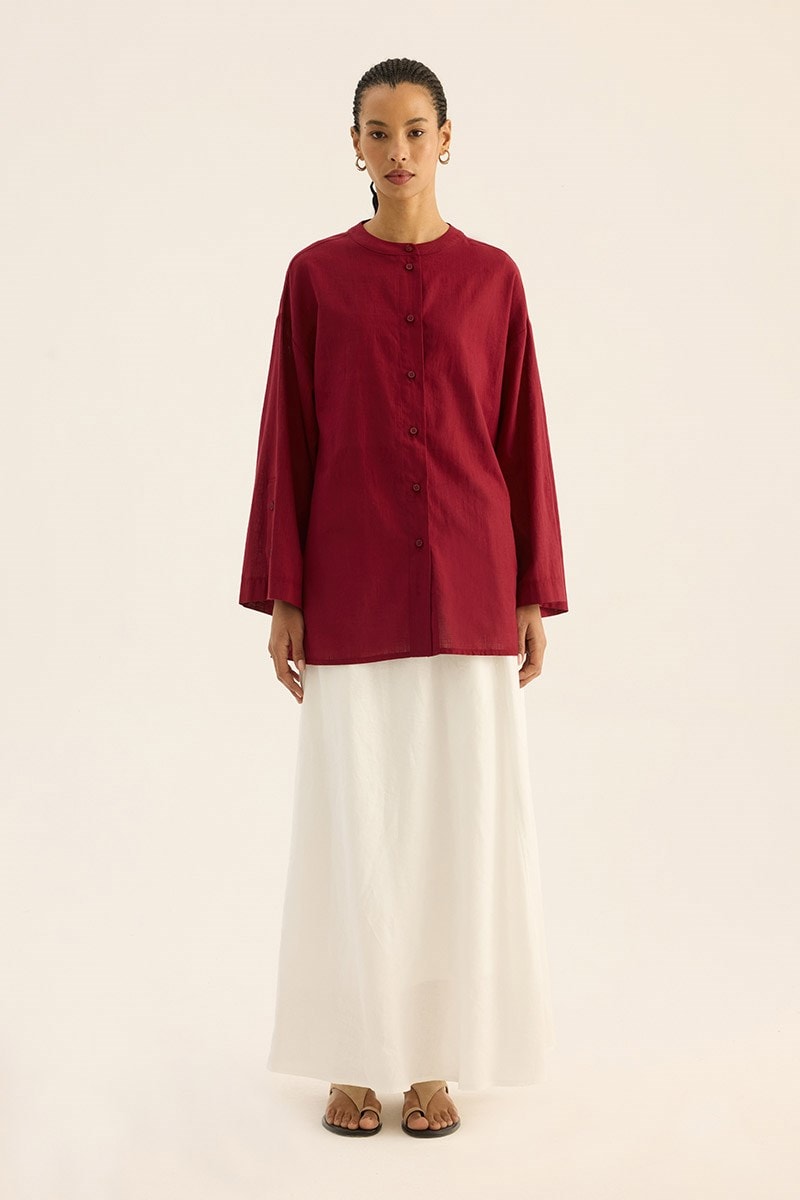 %100 Pamuk Kimono Gömlek Bordo