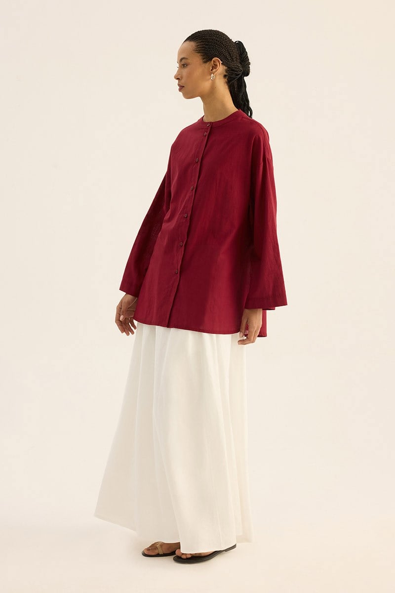%100 Pamuk Kimono Gömlek Bordo