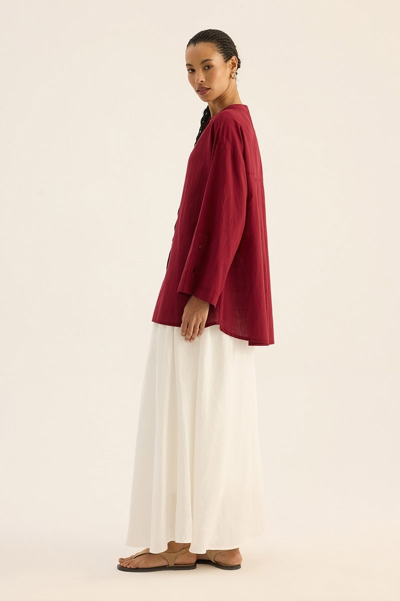 %100 Pamuk Kimono Gömlek Bordo
