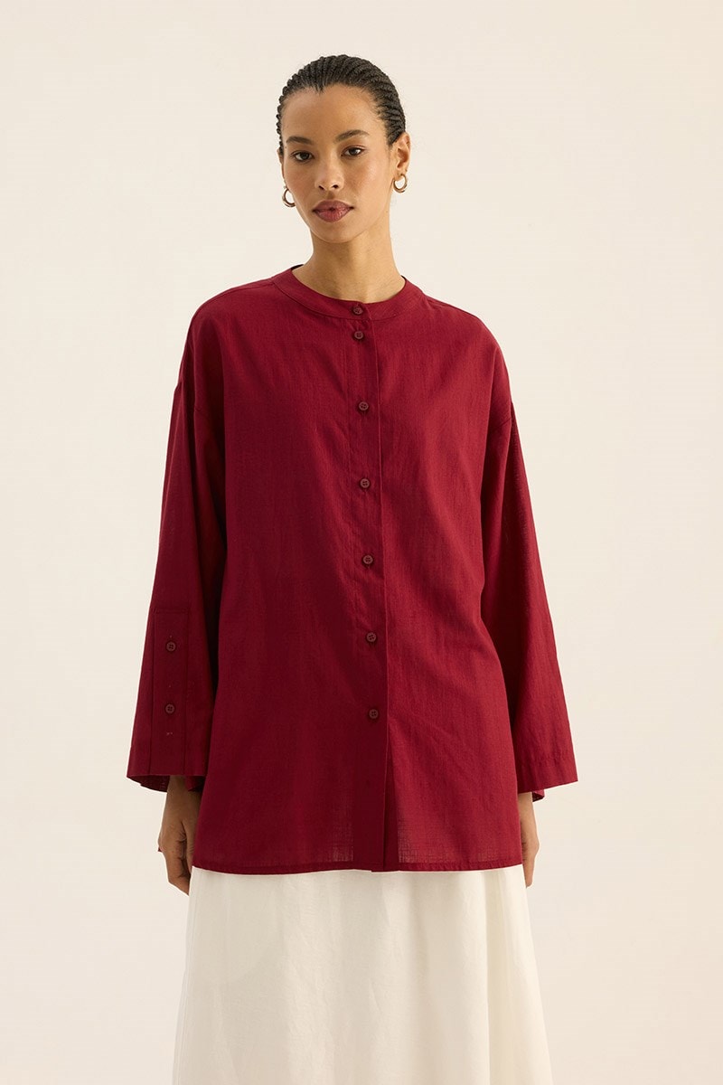 %100 Pamuk Kimono Gömlek Bordo