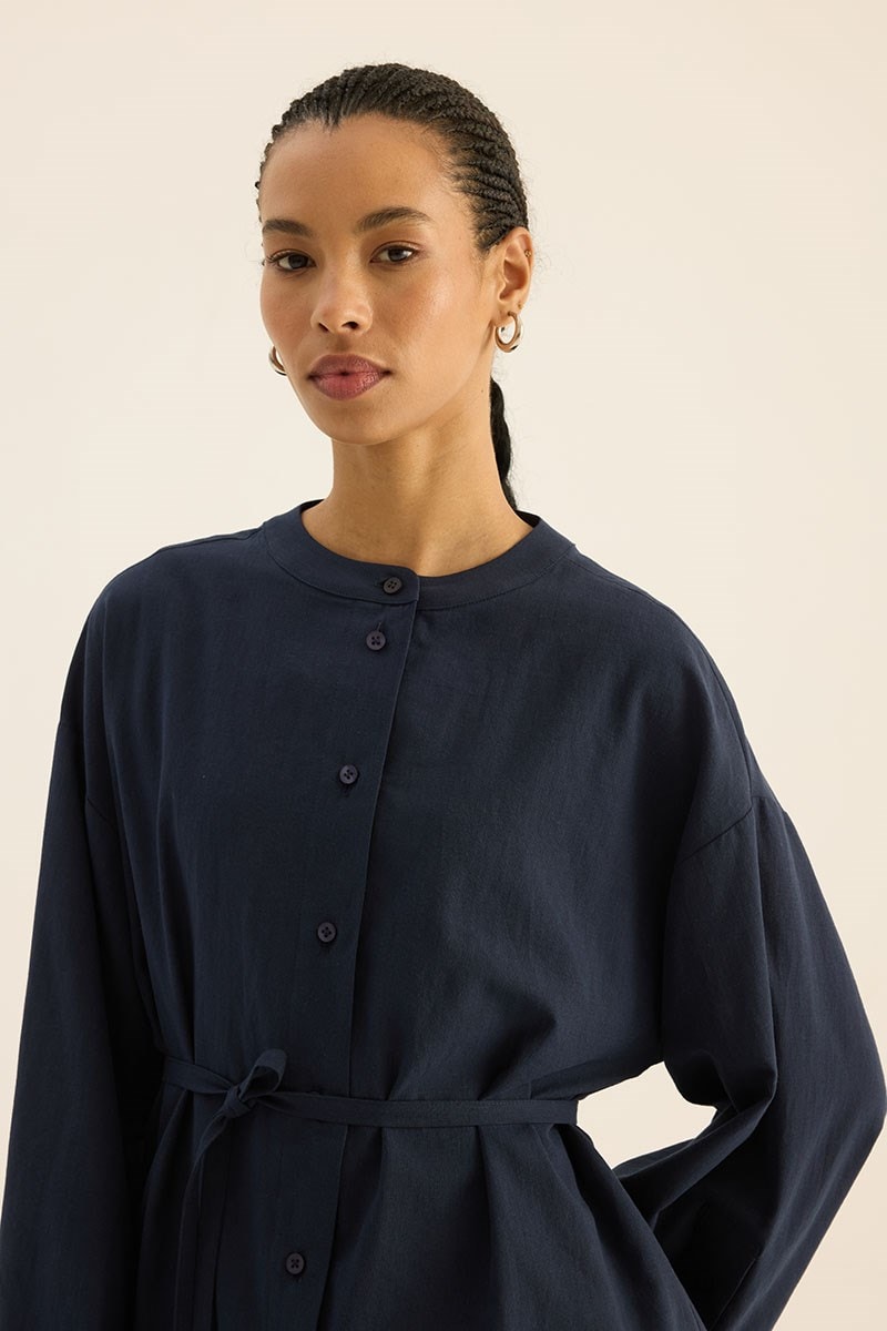 %100 Pamuk Kimono Gömlek Lacivert
