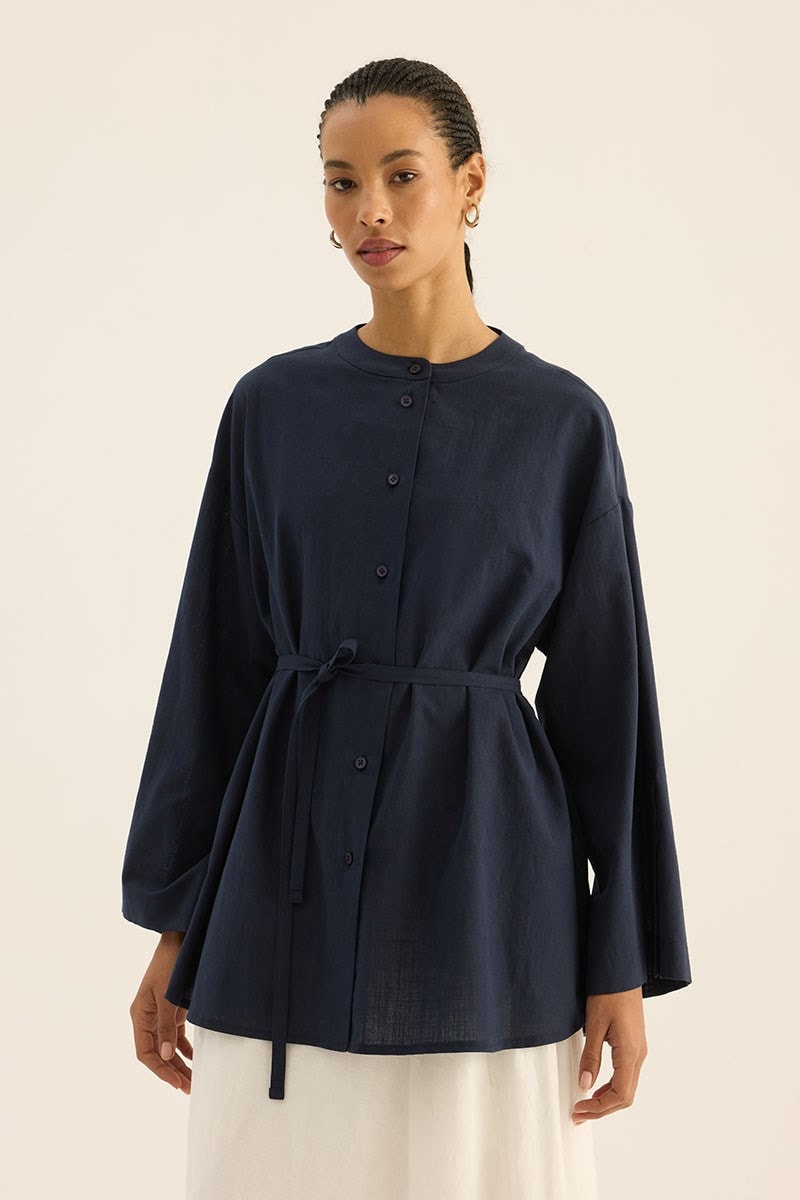 %100 Pamuk Kimono Gömlek Lacivert