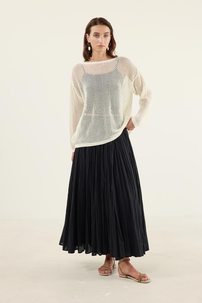 Ajurlu Triko Bluz Ekru