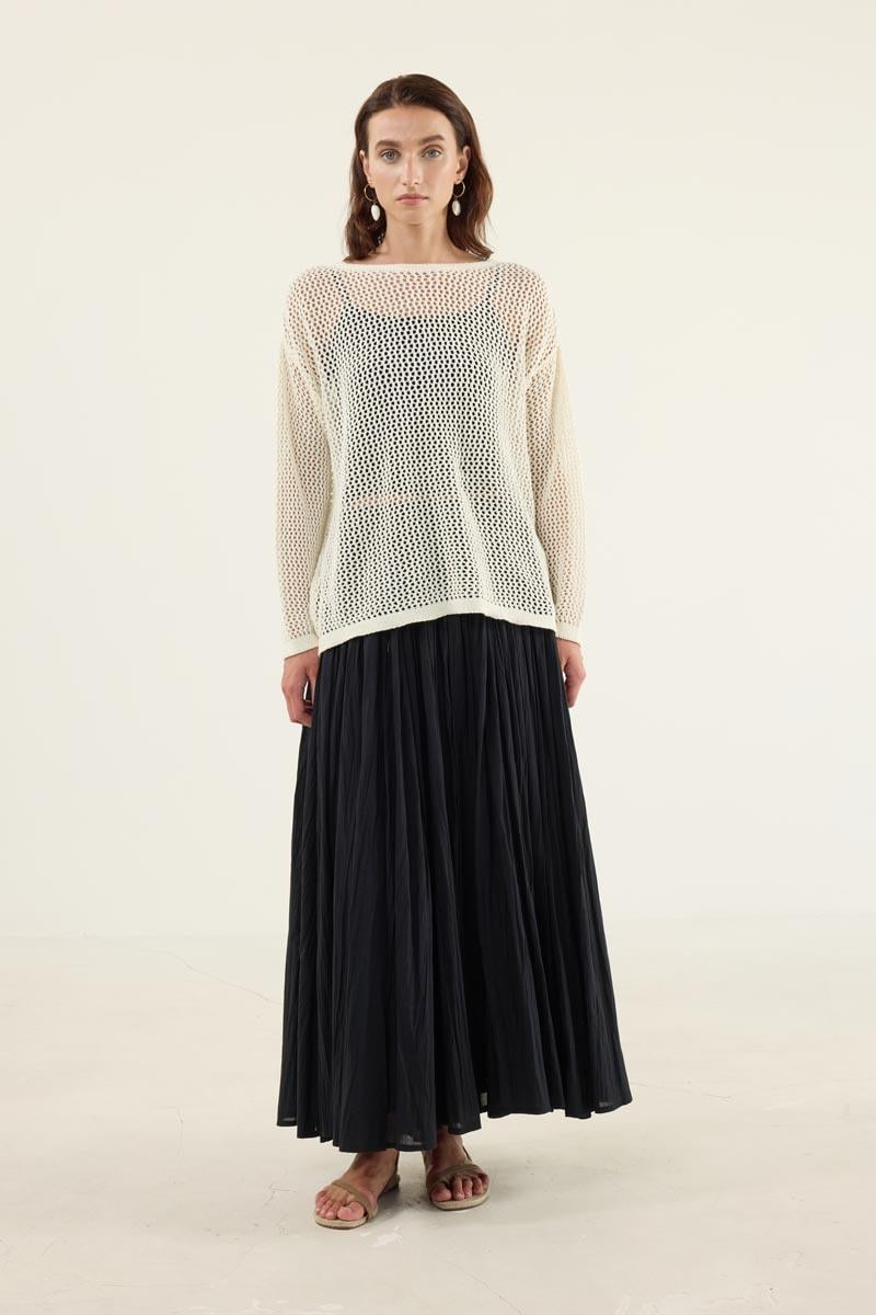 Ajurlu Triko Bluz Ekru