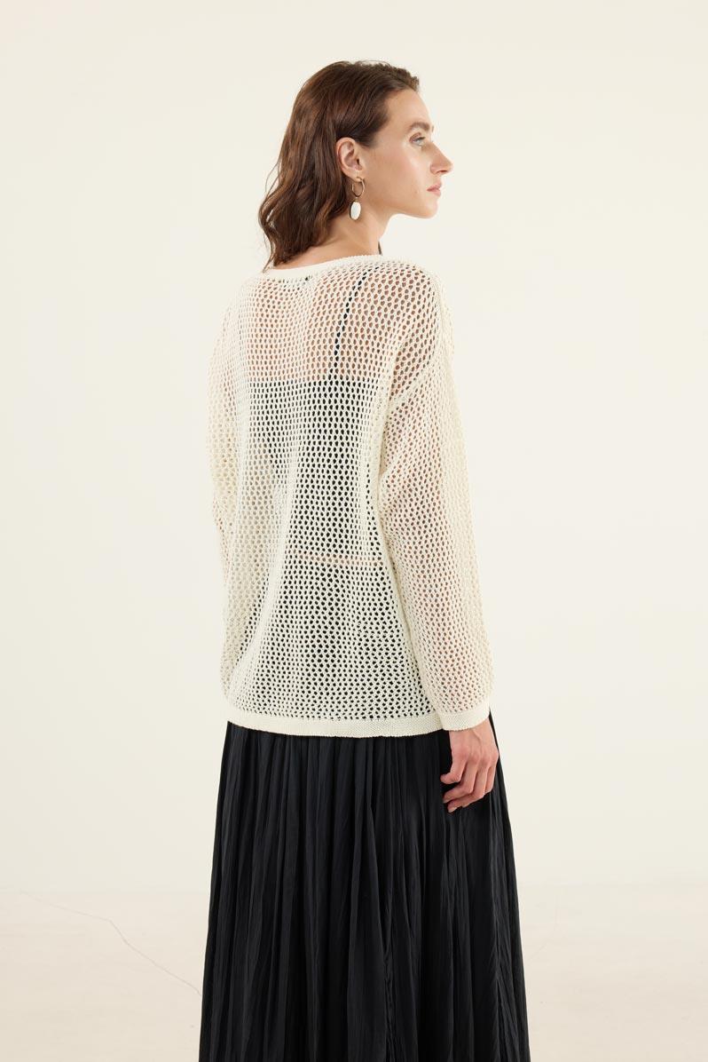 Ajurlu Triko Bluz Ekru