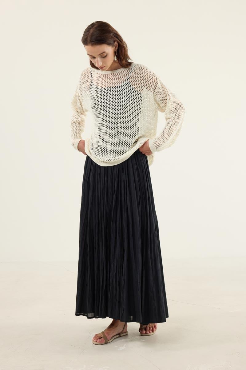 Ajurlu Triko Bluz Ekru