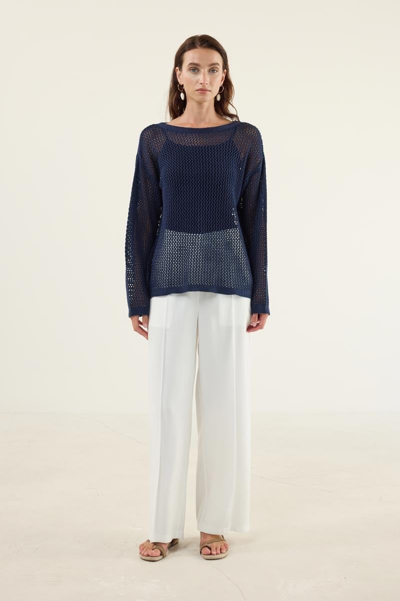 Ajurlu Triko Bluz Lacivert