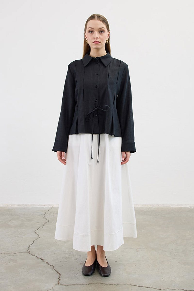 Bağcıklı Kimono Gömlek Siyah