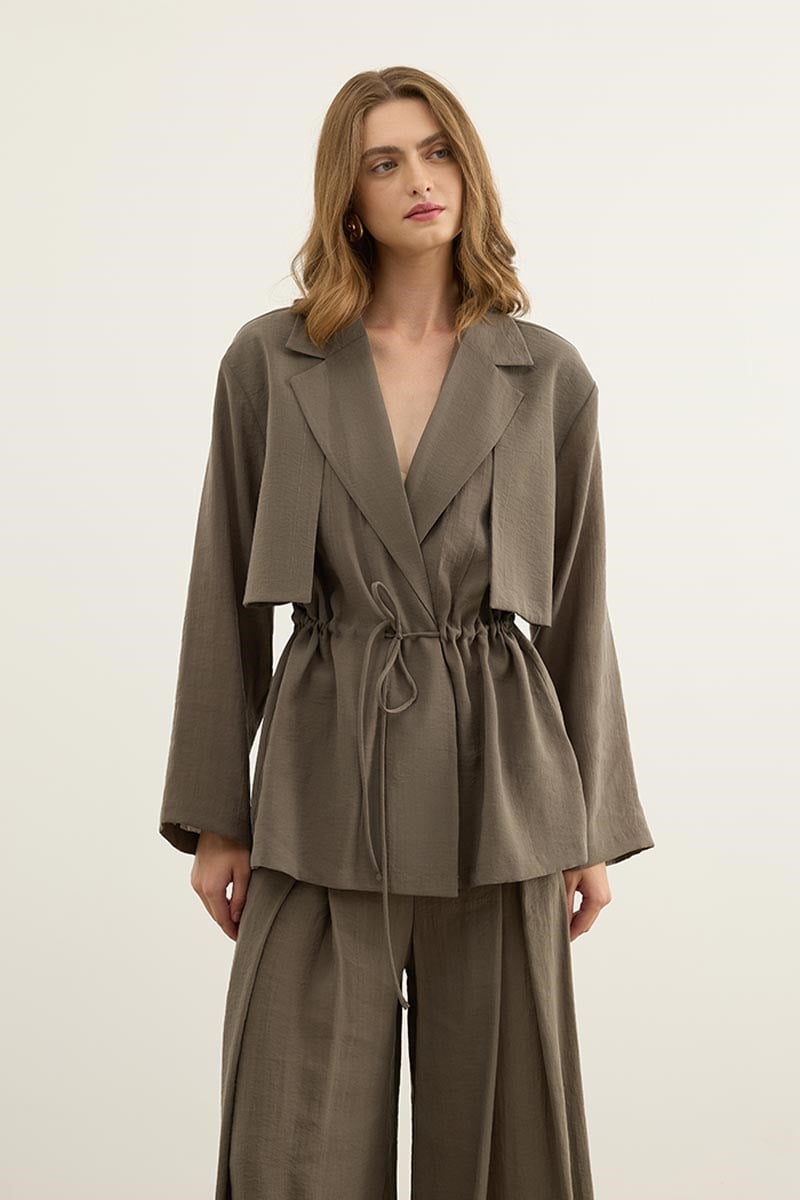 Bağcıklı Tensel Blazer Ceket Haki