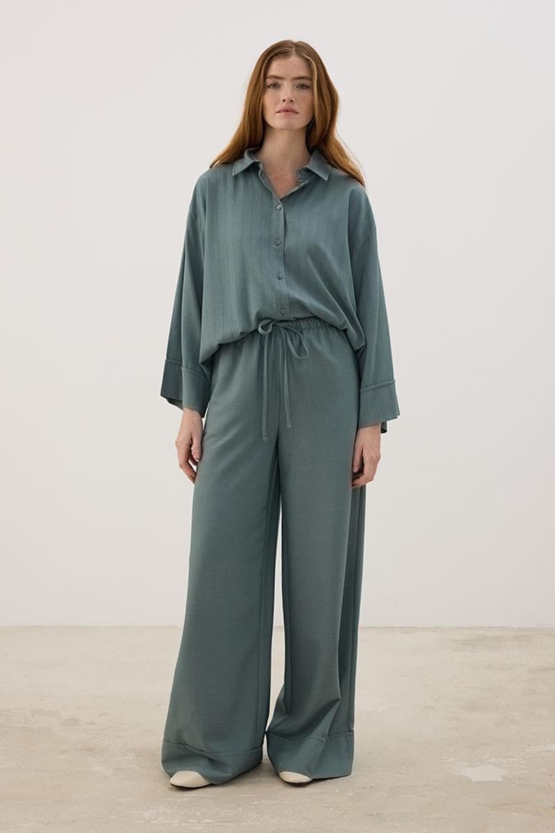 Beli Bağcıklı Pantolon Koyu Mint