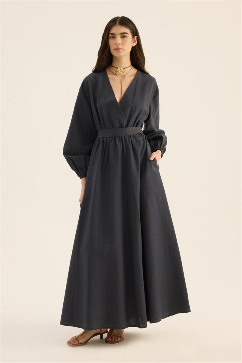 Beli Lastikli Elbise Antrasit