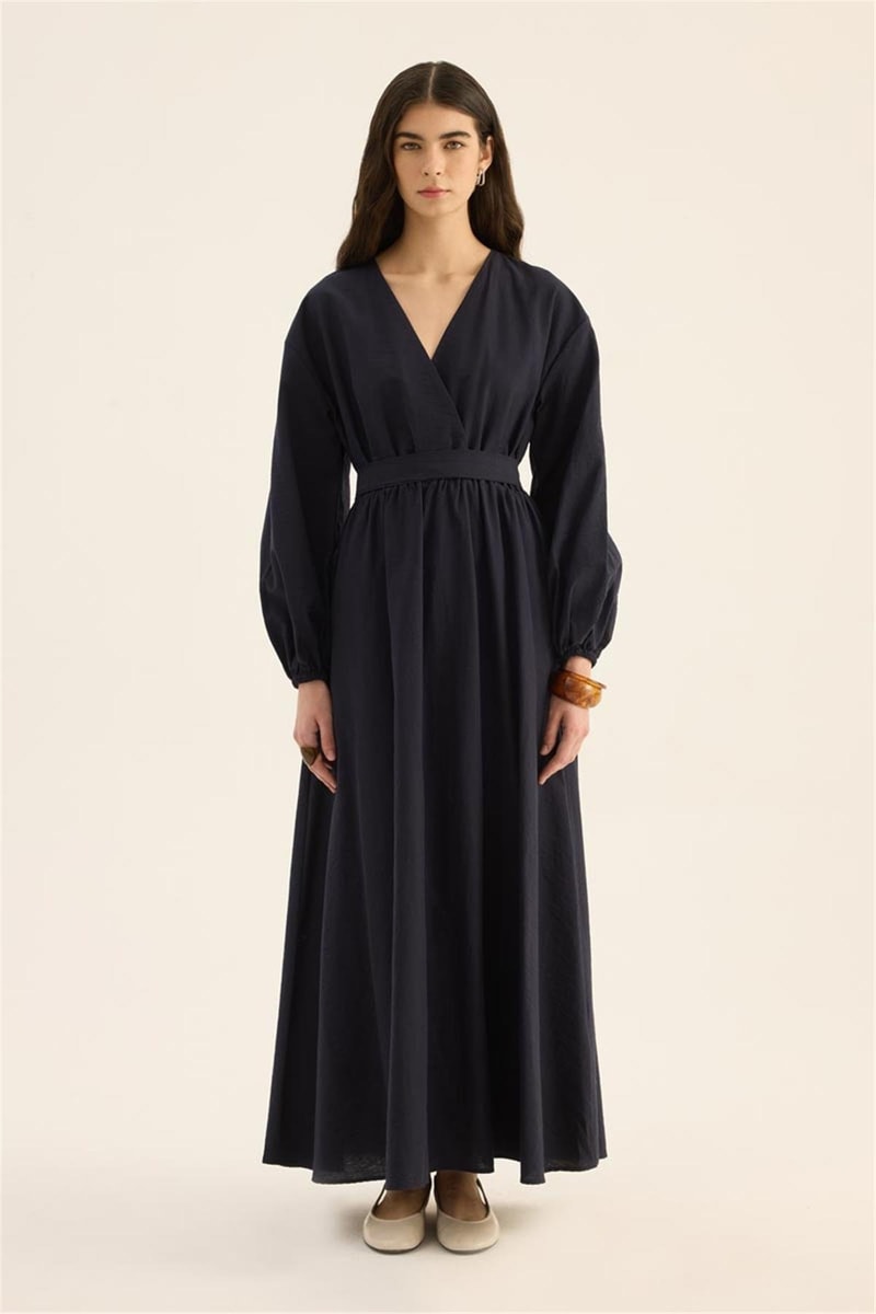 Beli Lastikli Elbise Lacivert