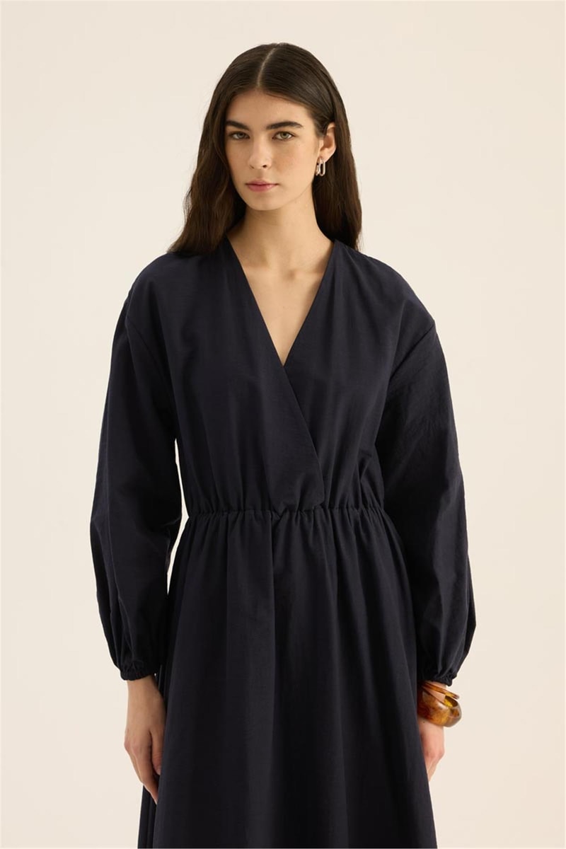 Beli Lastikli Elbise Lacivert