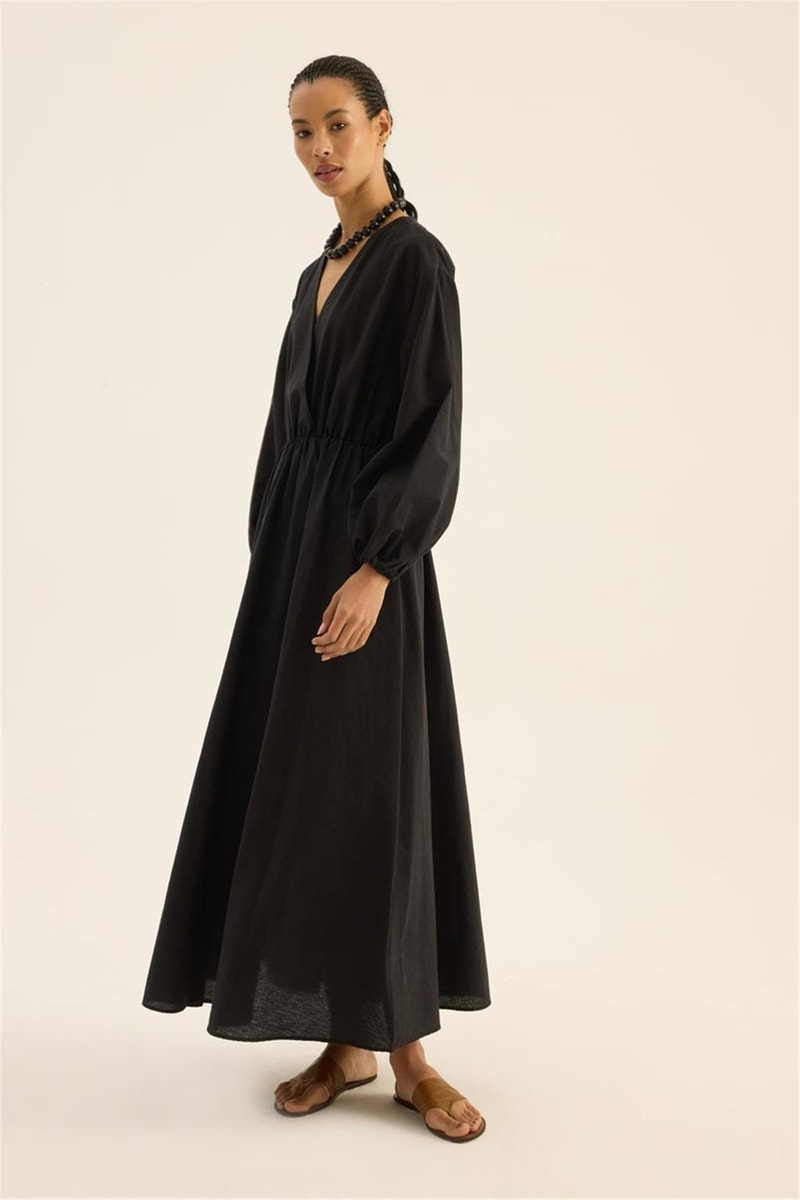 Beli Lastikli Elbise Siyah