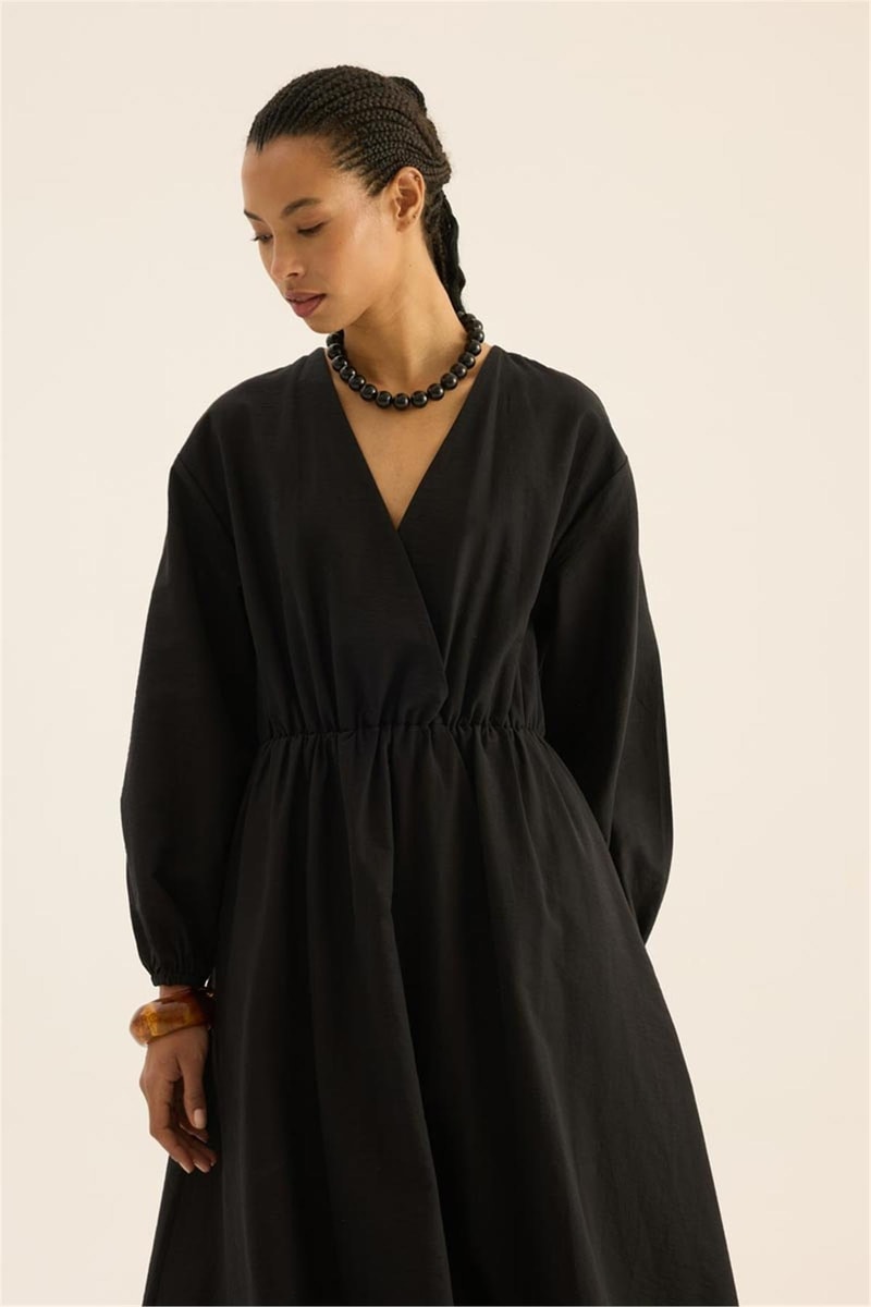 Beli Lastikli Elbise Siyah