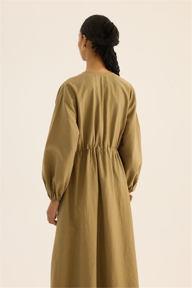 Beli Lastikli Elbise Zeytin yeşili