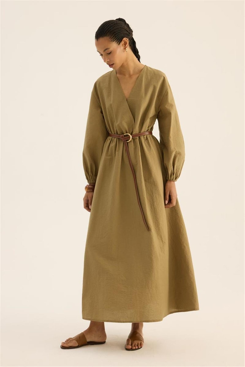 Beli Lastikli Elbise Zeytin yeşili