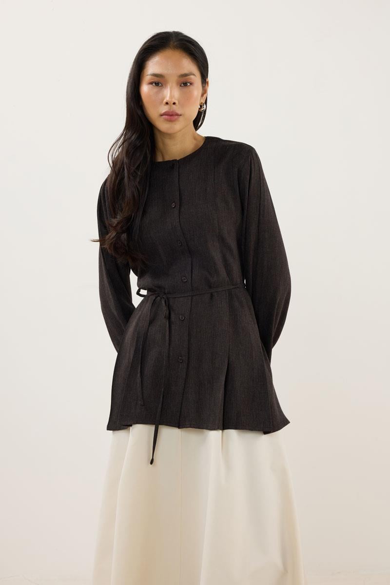 Bisiklet Yaka Kalın Gömlek Acı kahve