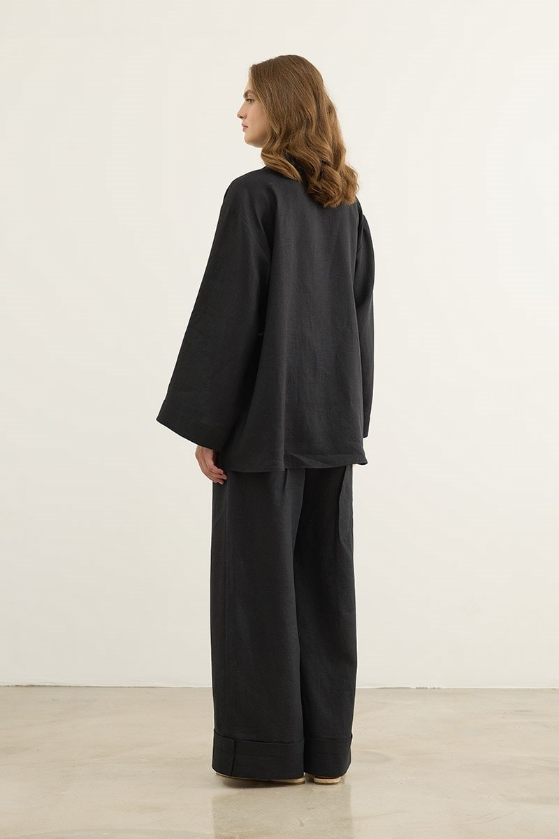 Britli %100 Keten Kimono Siyah