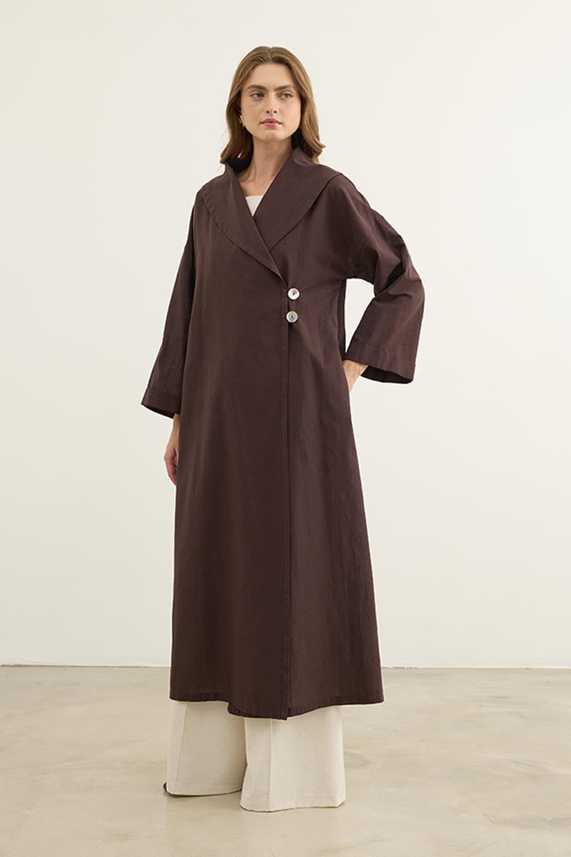 Çift Düğmeli %100 Pamuk Kaftan Acı kahve
