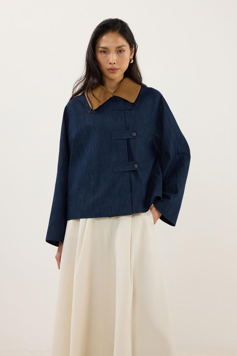 Çıkabilir Yakalı Kot Ceket Lacivert