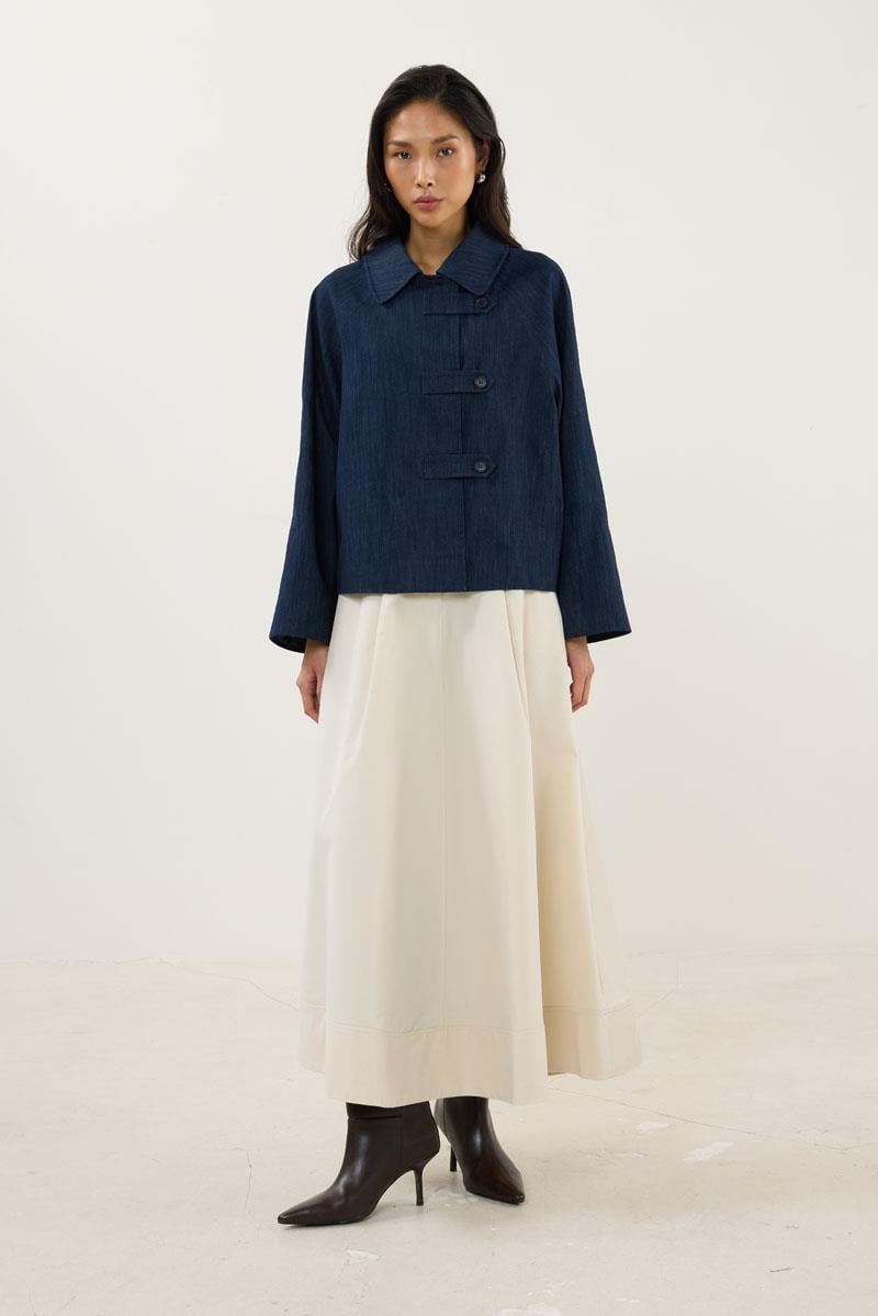 Çıkabilir Yakalı Kot Ceket Lacivert