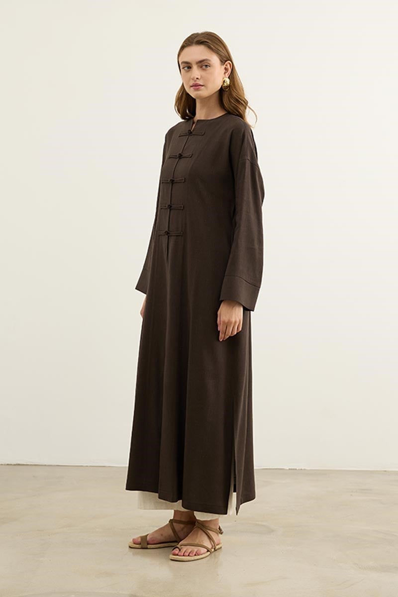 Çin Düğmeli Abaya Acı kahve