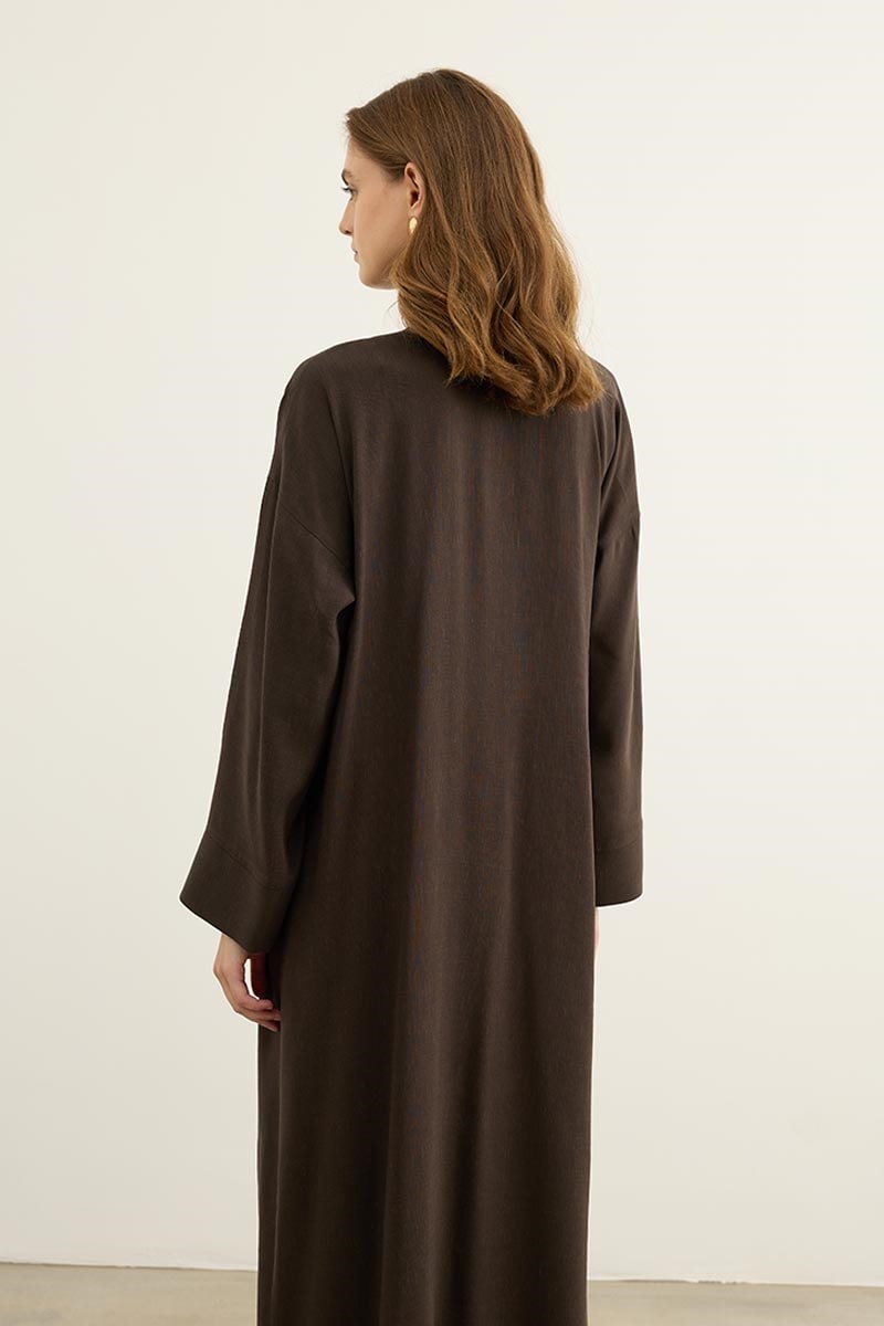 Çin Düğmeli Abaya Acı kahve