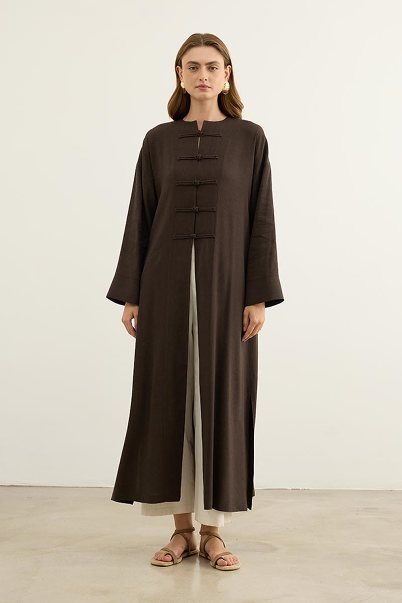 Çin Düğmeli Abaya Acı kahve
