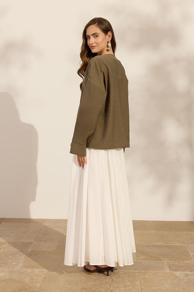 Çin Düğmeli Tensel Kimono Haki