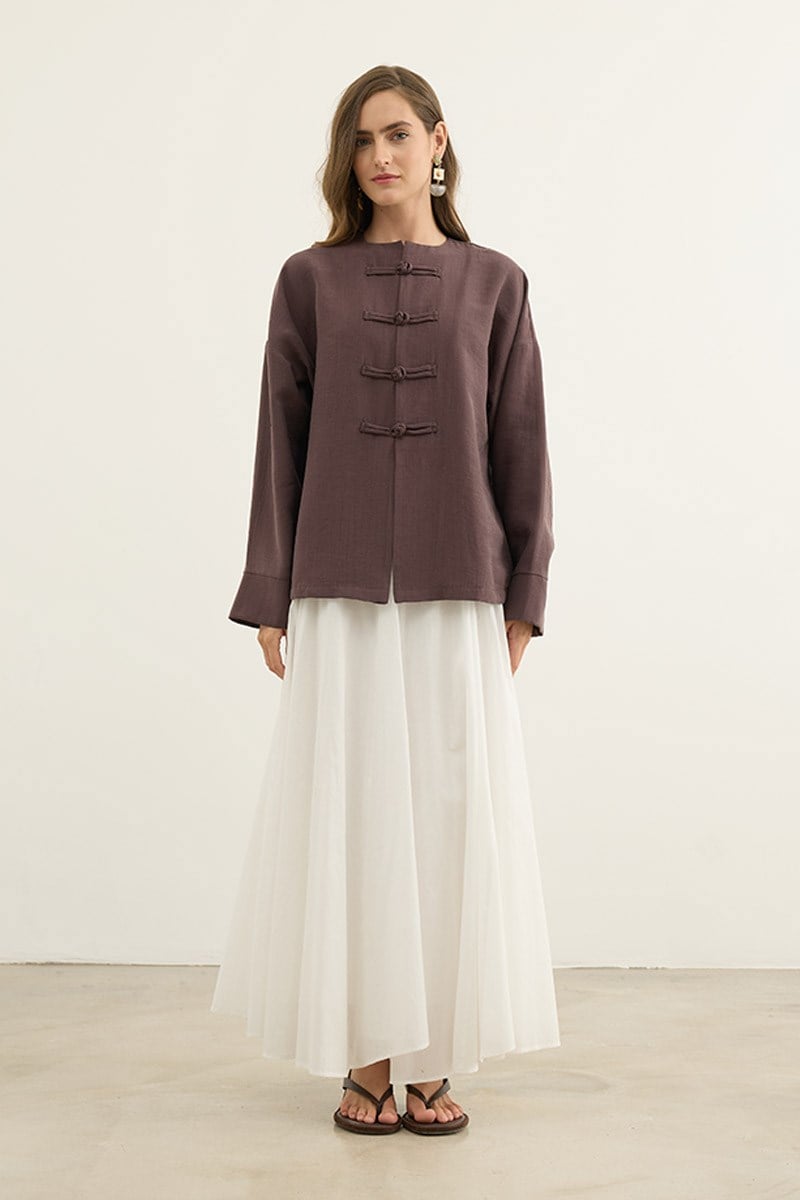 Çin Düğmeli Tensel Kimono Mürdüm