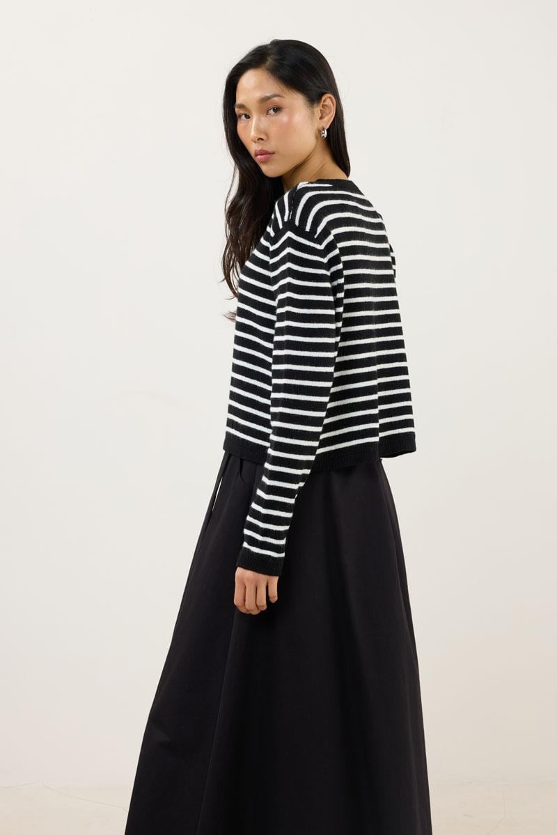 Çizgili İnce Triko Hırka Siyah