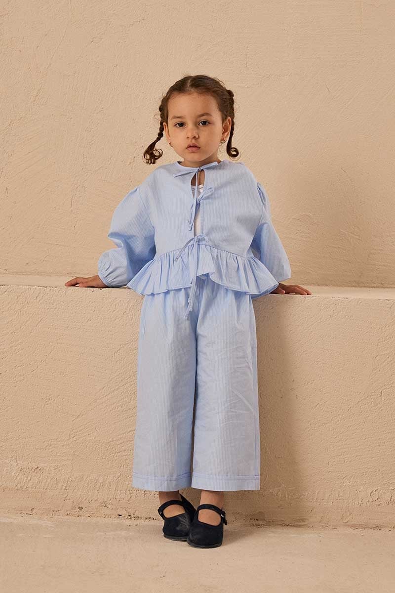 Çizgili Poplin Çocuk Takım Bebek Mavisi