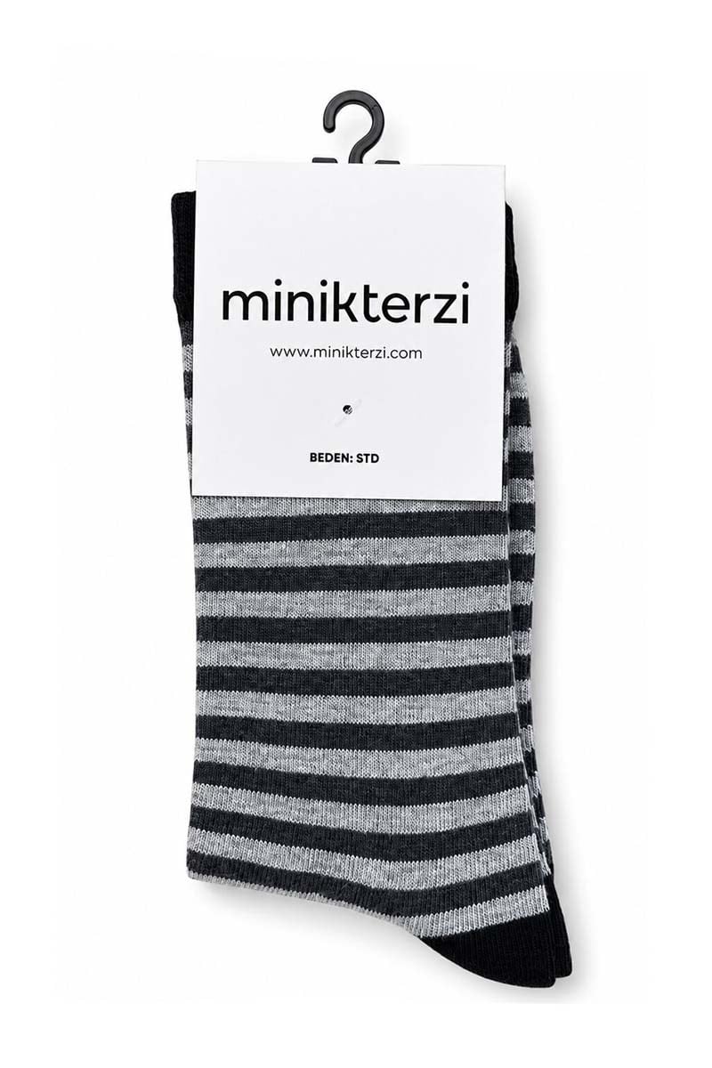 Çizgili Soket Çorap Siyah-Gri