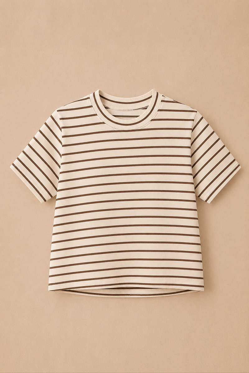 Çizgili Unisex Çocuk Tshirt Kahverengi