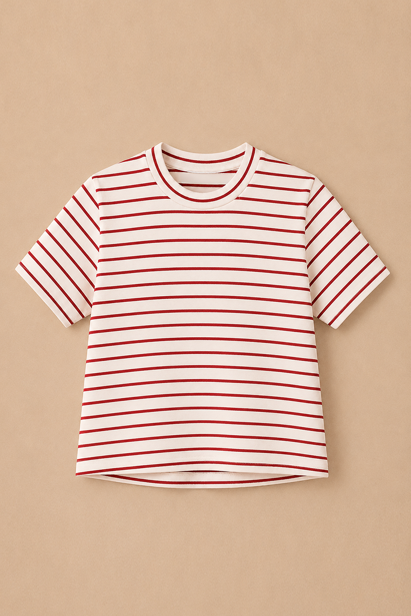 Çizgili Unisex Çocuk Tshirt Kırmızı