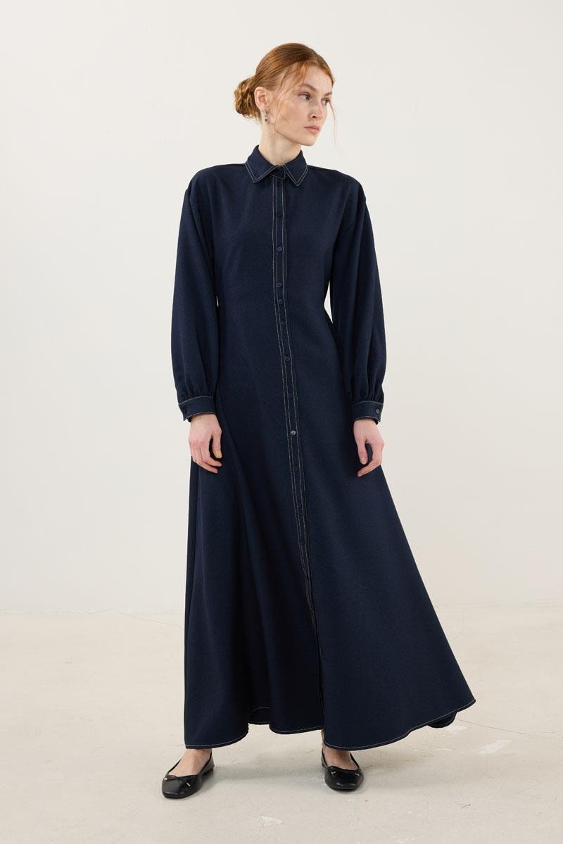 Denizci Yaka Elbise Lacivert