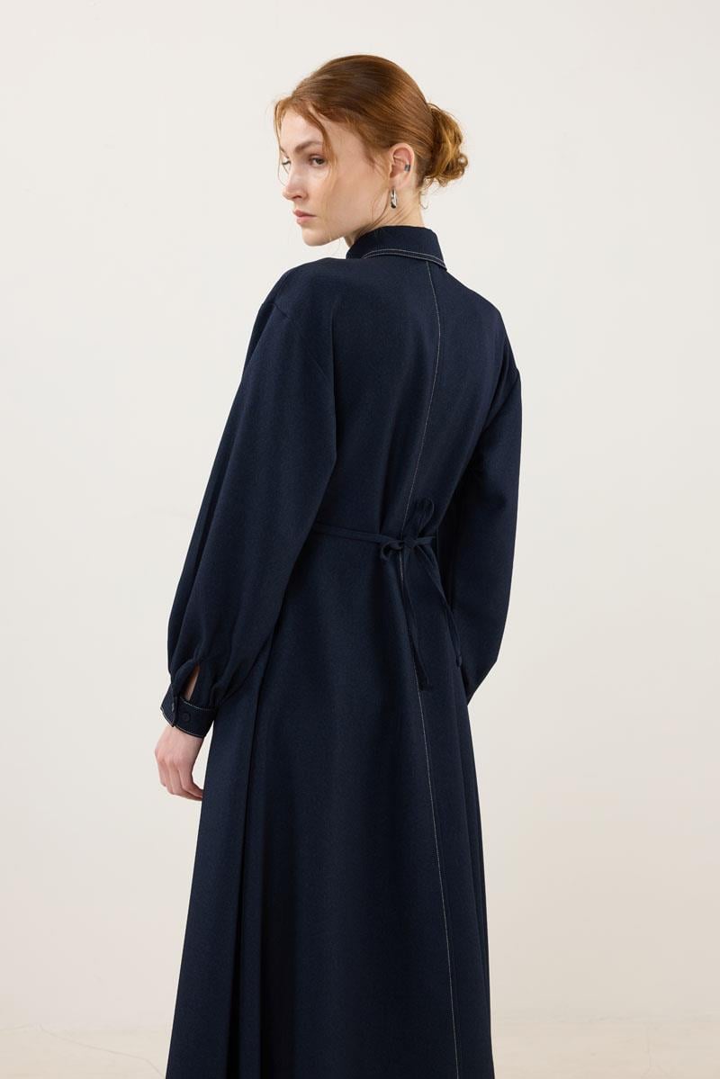 Denizci Yaka Elbise Lacivert