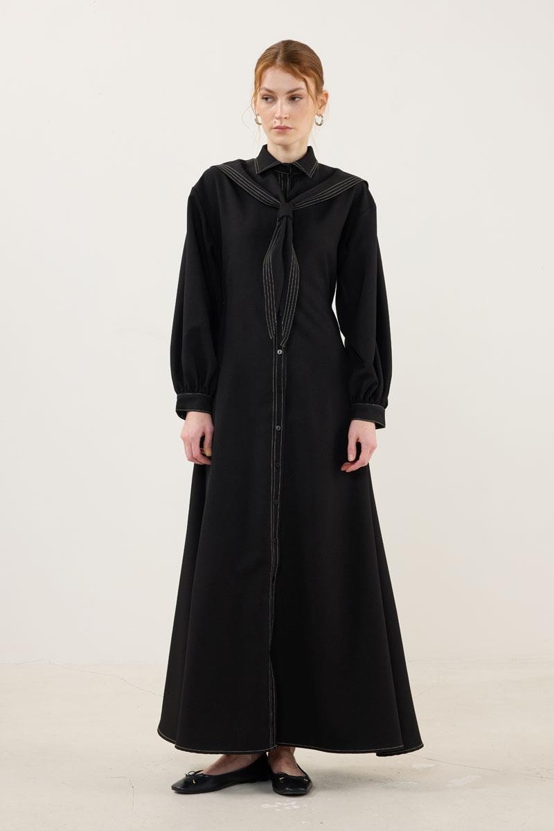 Denizci Yaka Elbise Siyah