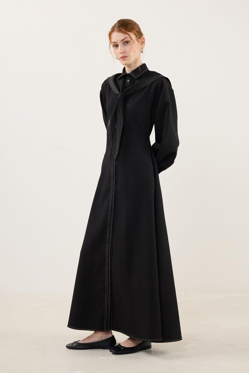 Denizci Yaka Elbise Siyah