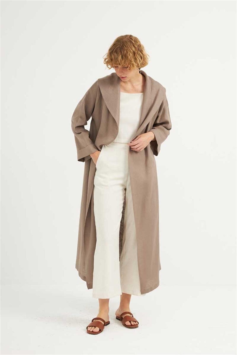 Dökümlü Ham Keten Kaftan
