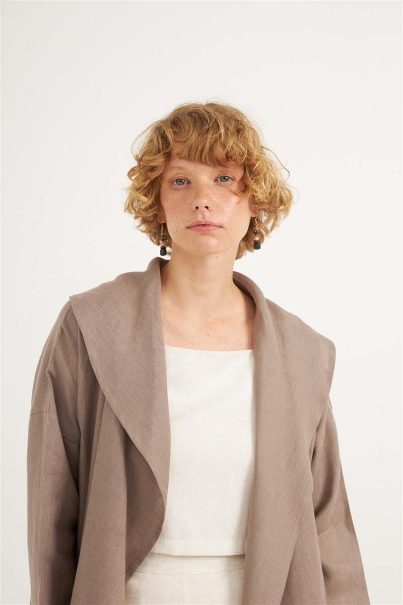 Dökümlü Ham Keten Kaftan