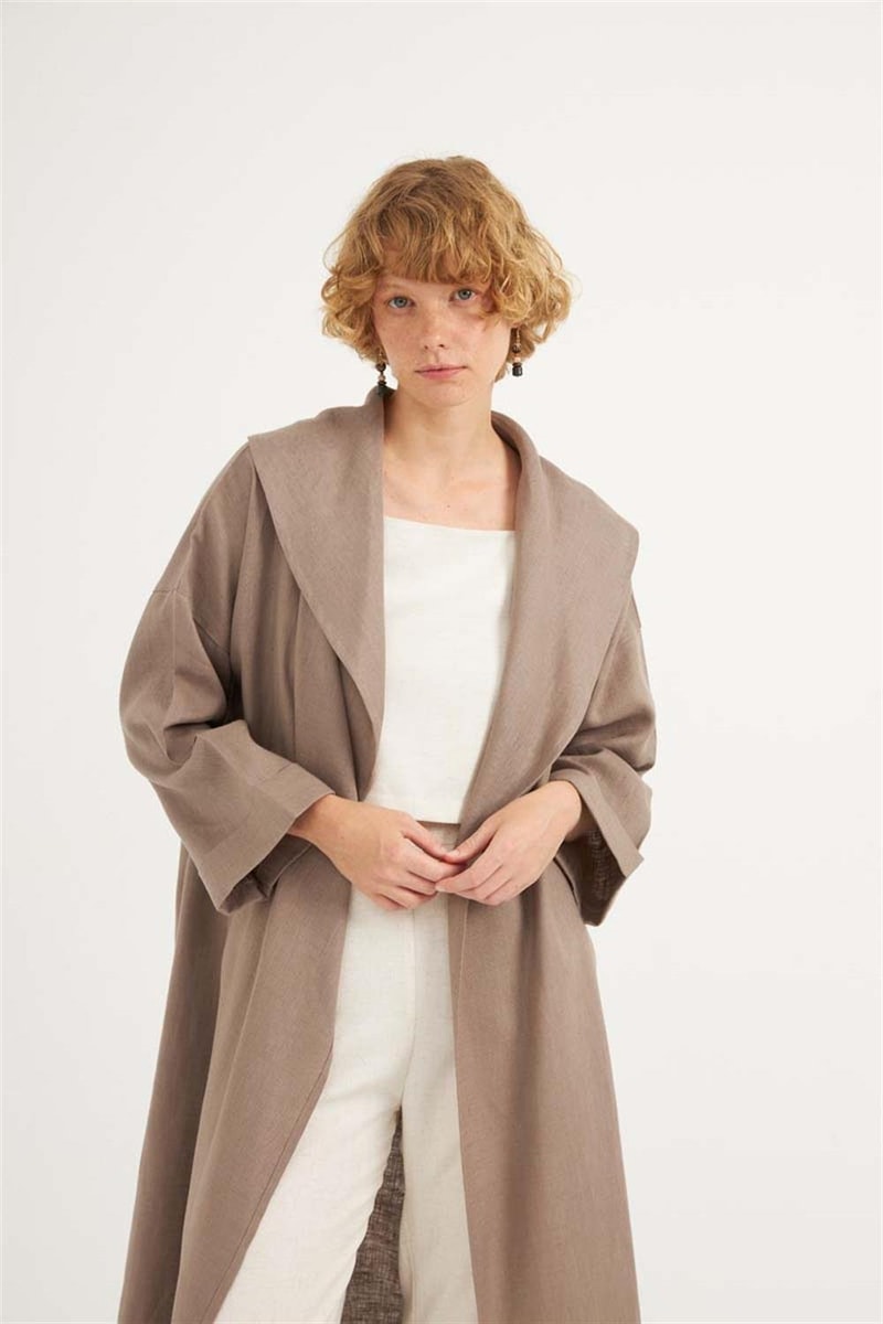 Dökümlü Ham Keten Kaftan
