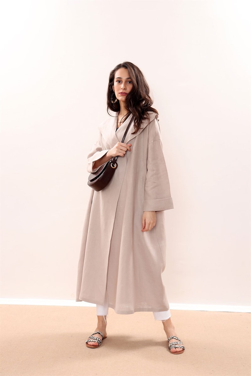 Dökümlü Ham Keten Kaftan
