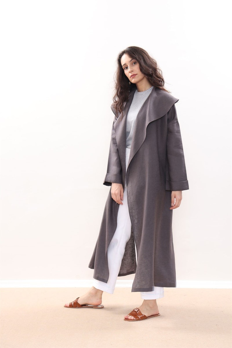 Dökümlü Ham Keten Kaftan