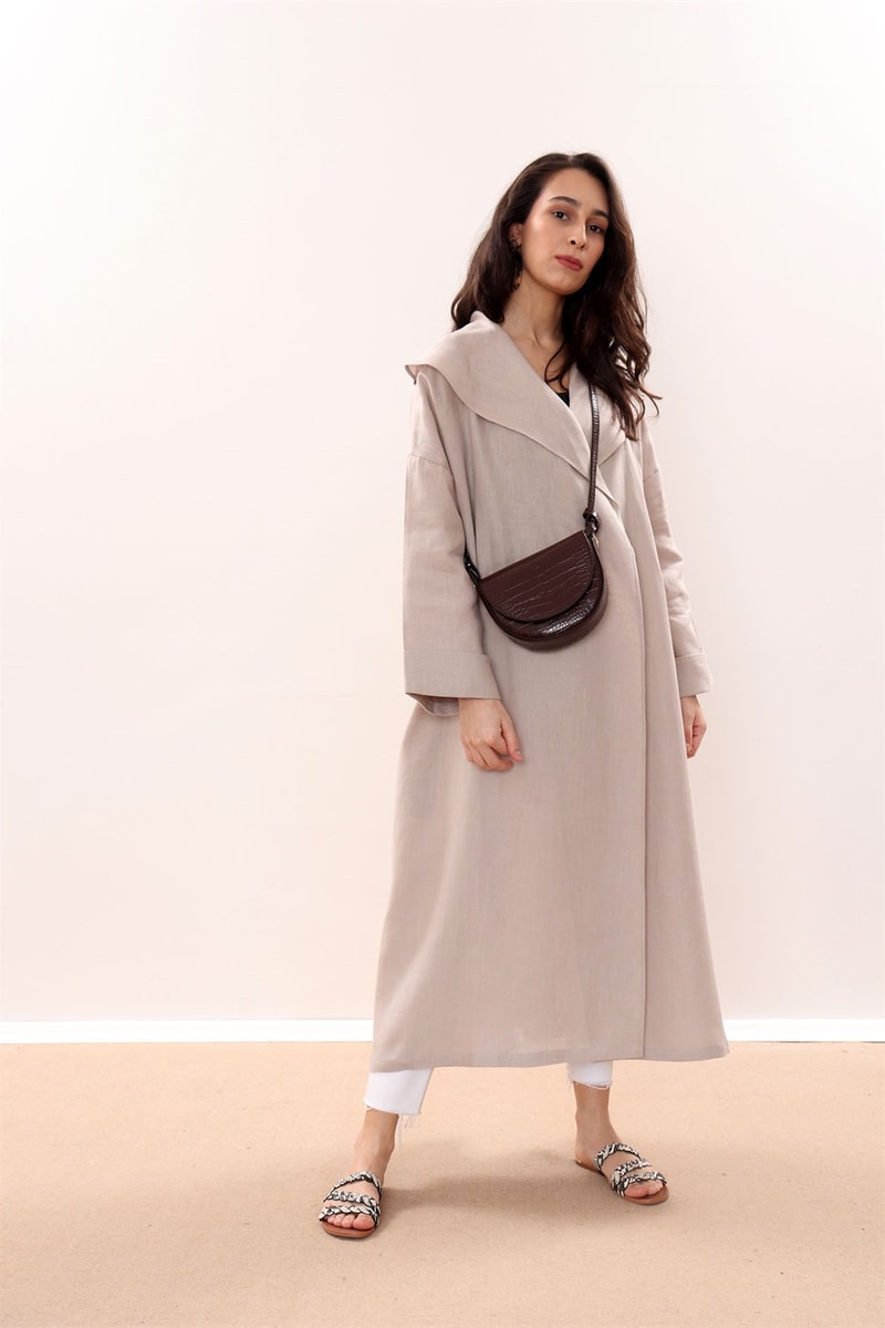 Dökümlü Ham Keten Kaftan