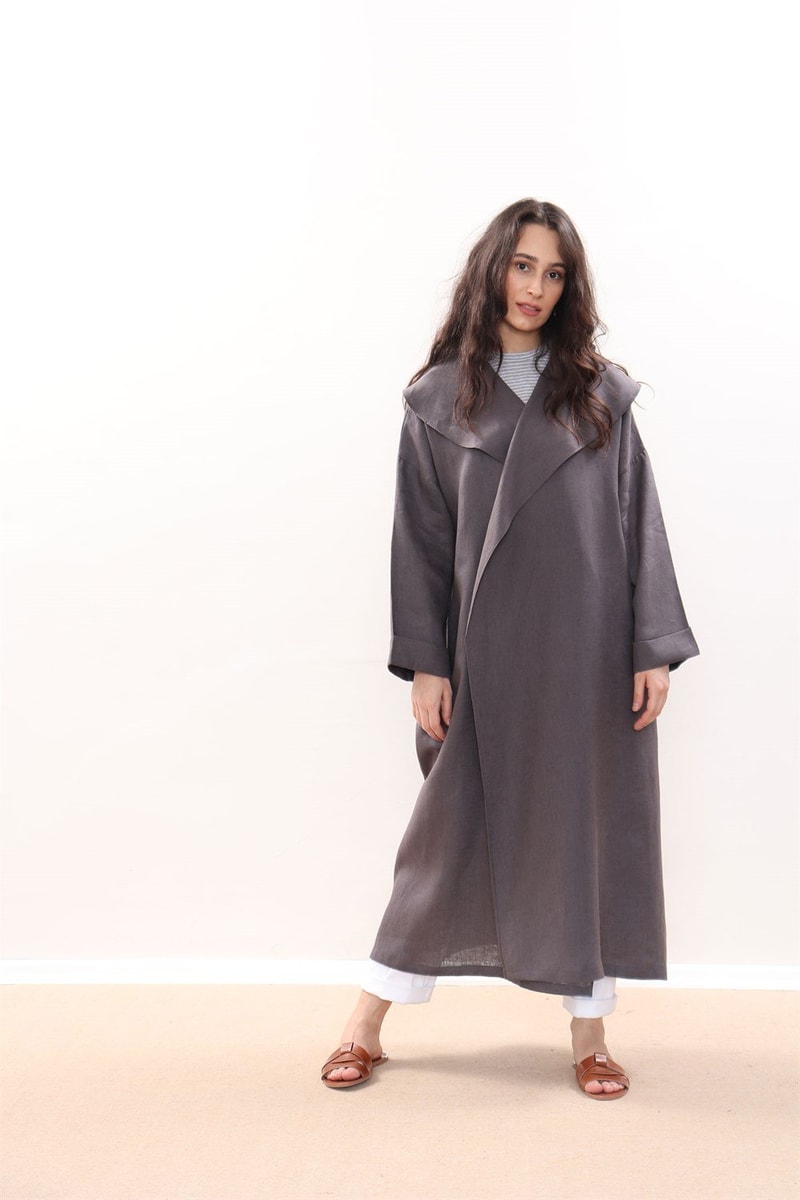 Dökümlü Ham Keten Kaftan