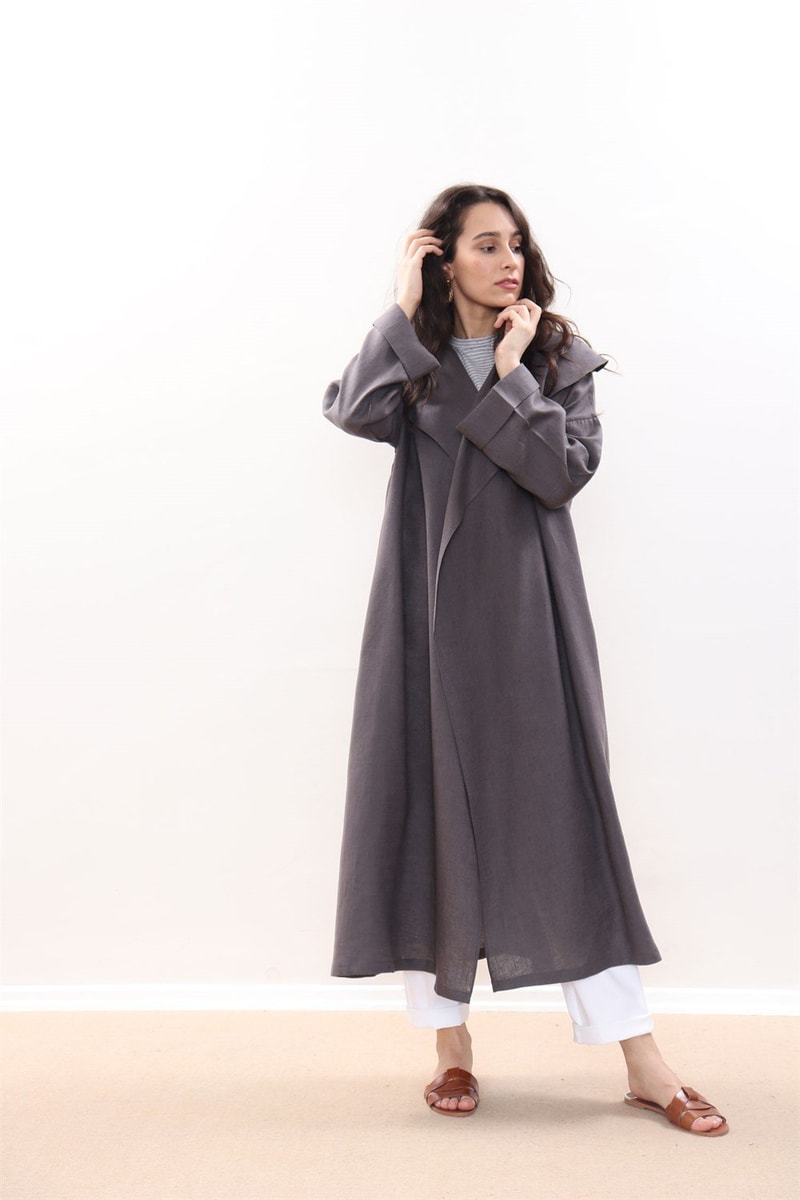 Dökümlü Ham Keten Kaftan
