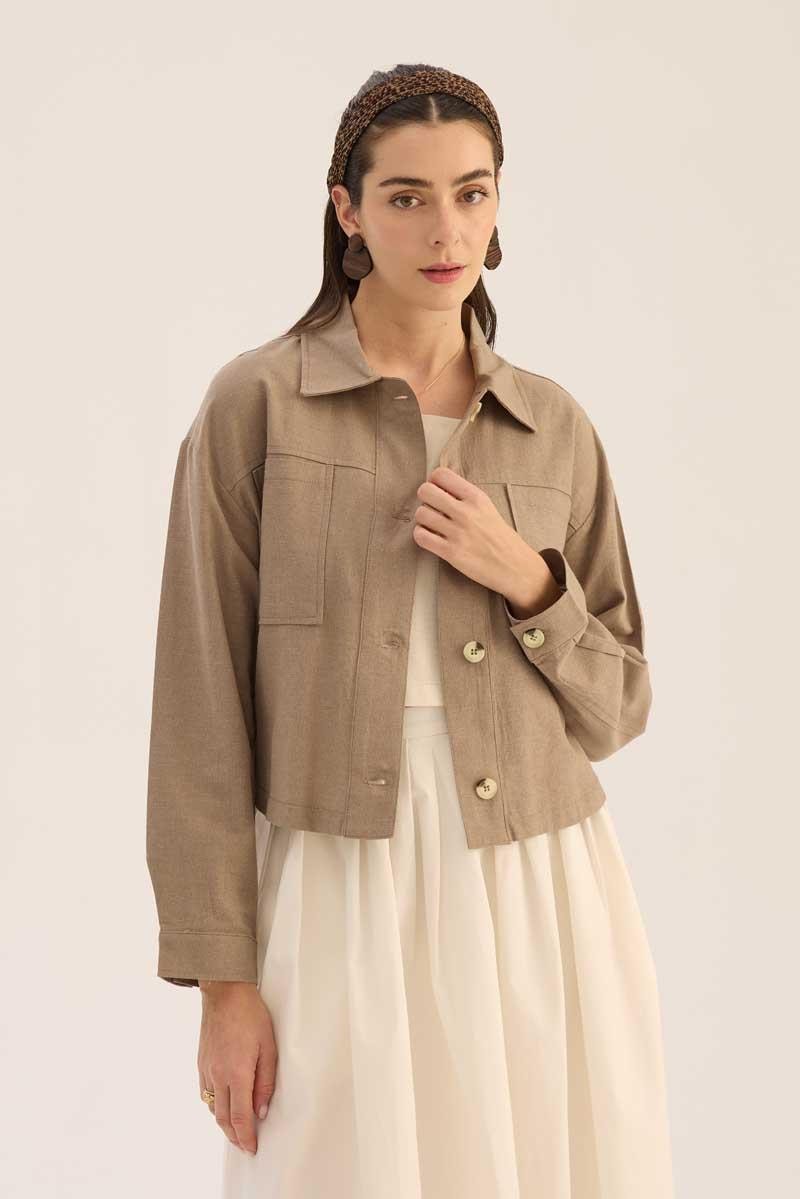 Düğmeli Keten Ceket